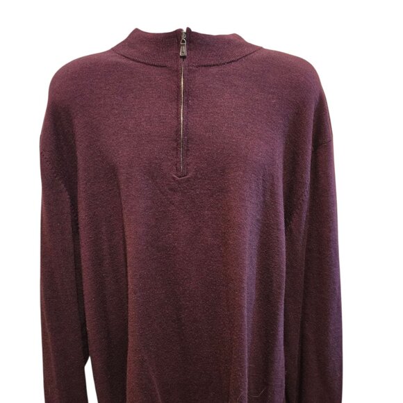 Joseph Abboud Burgundy Extra Fine Merino Wool Quarter Zip 2XL - Picture 2 of 6